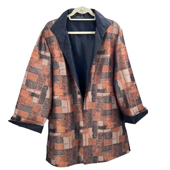 VTG Custom Black Brown Metallic Silk Artsy Blazer Jacket Womens - Picture 1 of 8